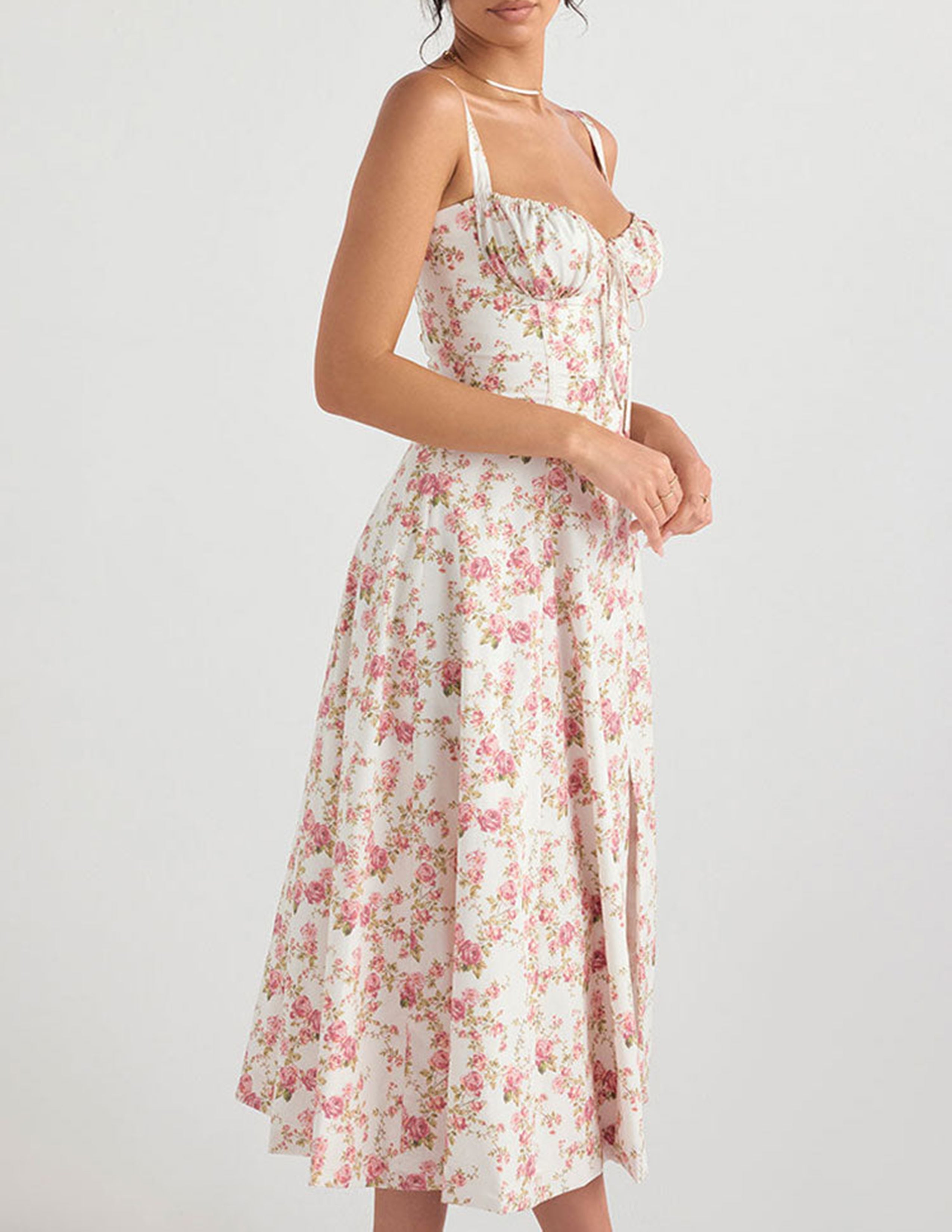 Rose Print Herringbone Slip Dress-CALLISTARI