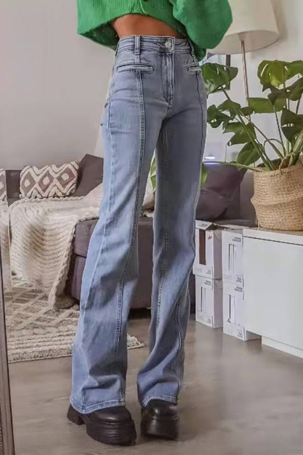 Retro Mid-Waist Flared Jeans-ROVOLE