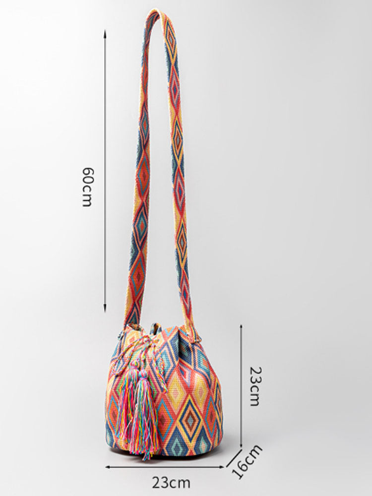 Printed Canvas Crossbody Barrel Bag-CALLISTARI