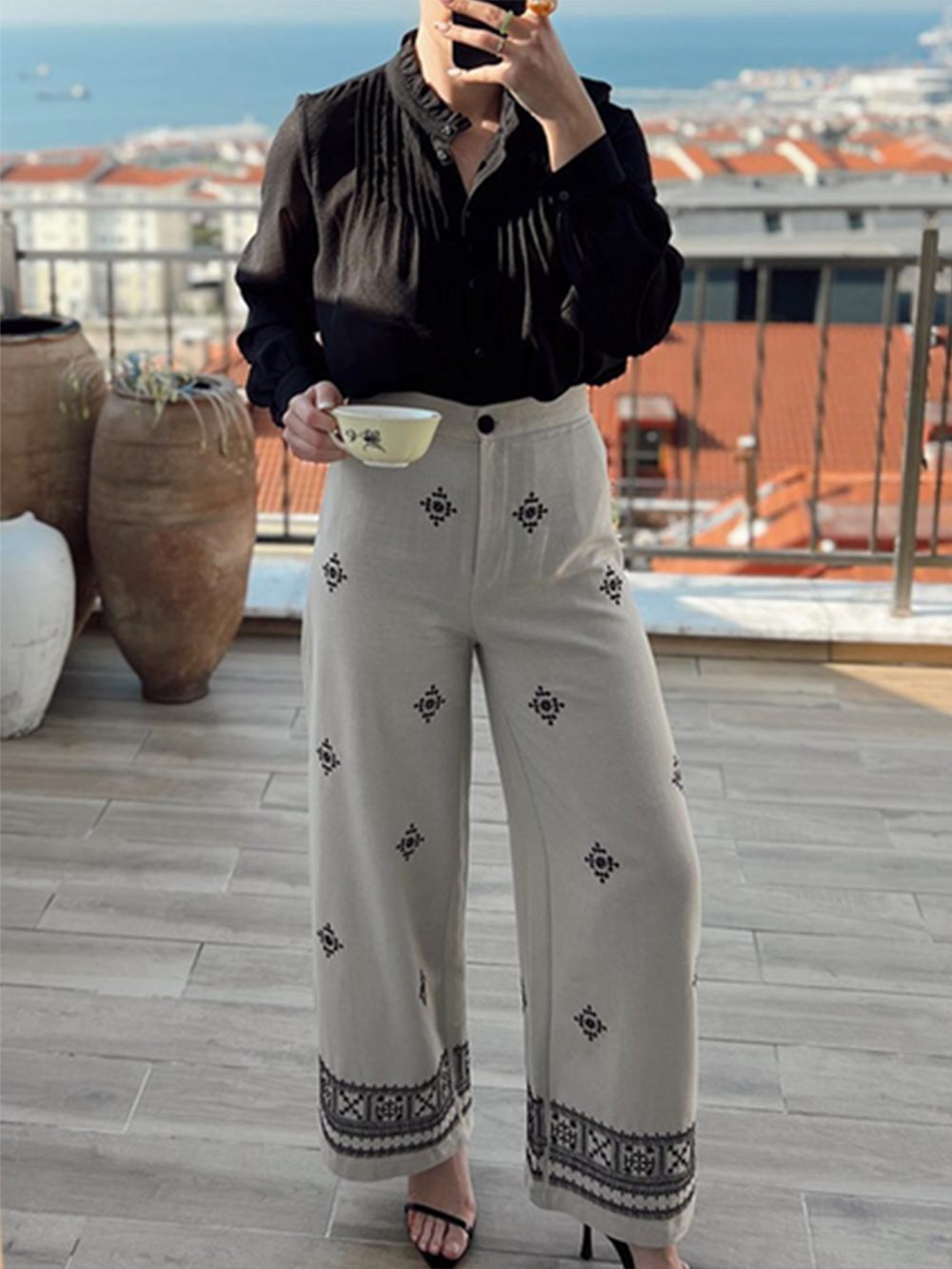 Flora Linen Blend Trousers-CALLISTARI