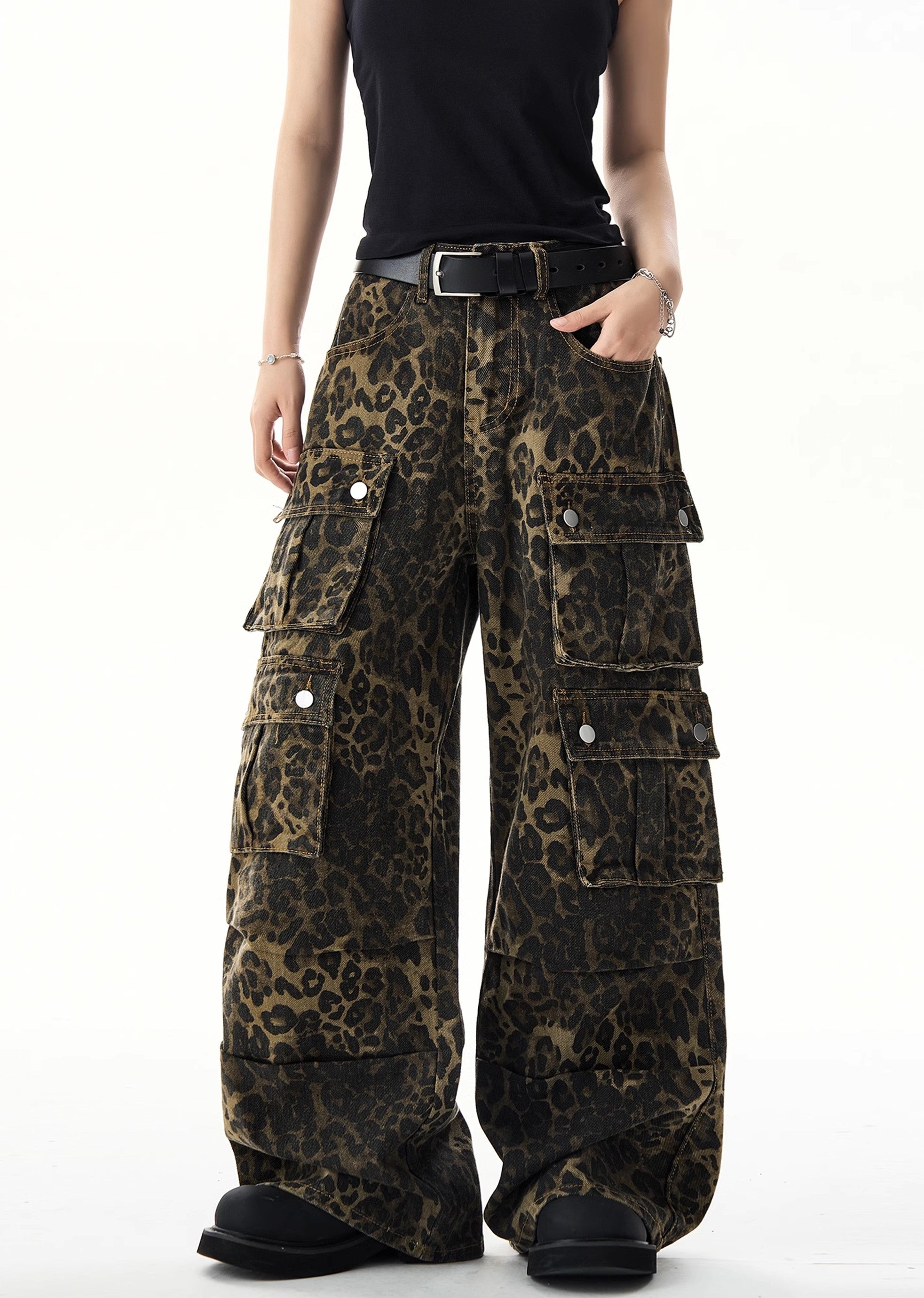 [H GANG X] Wide silhouette leopard print design over cargo pants HX0049-CALLISTARI