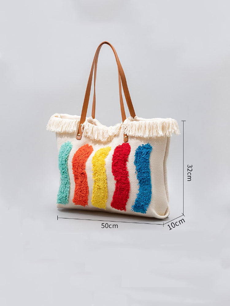 Embroidered Rainbow Pattern Tote Bag-CALLISTARI