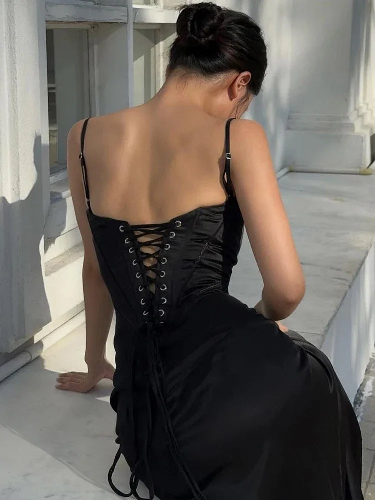 Adriana Suspender Backless Midi Dress-CALLISTARI