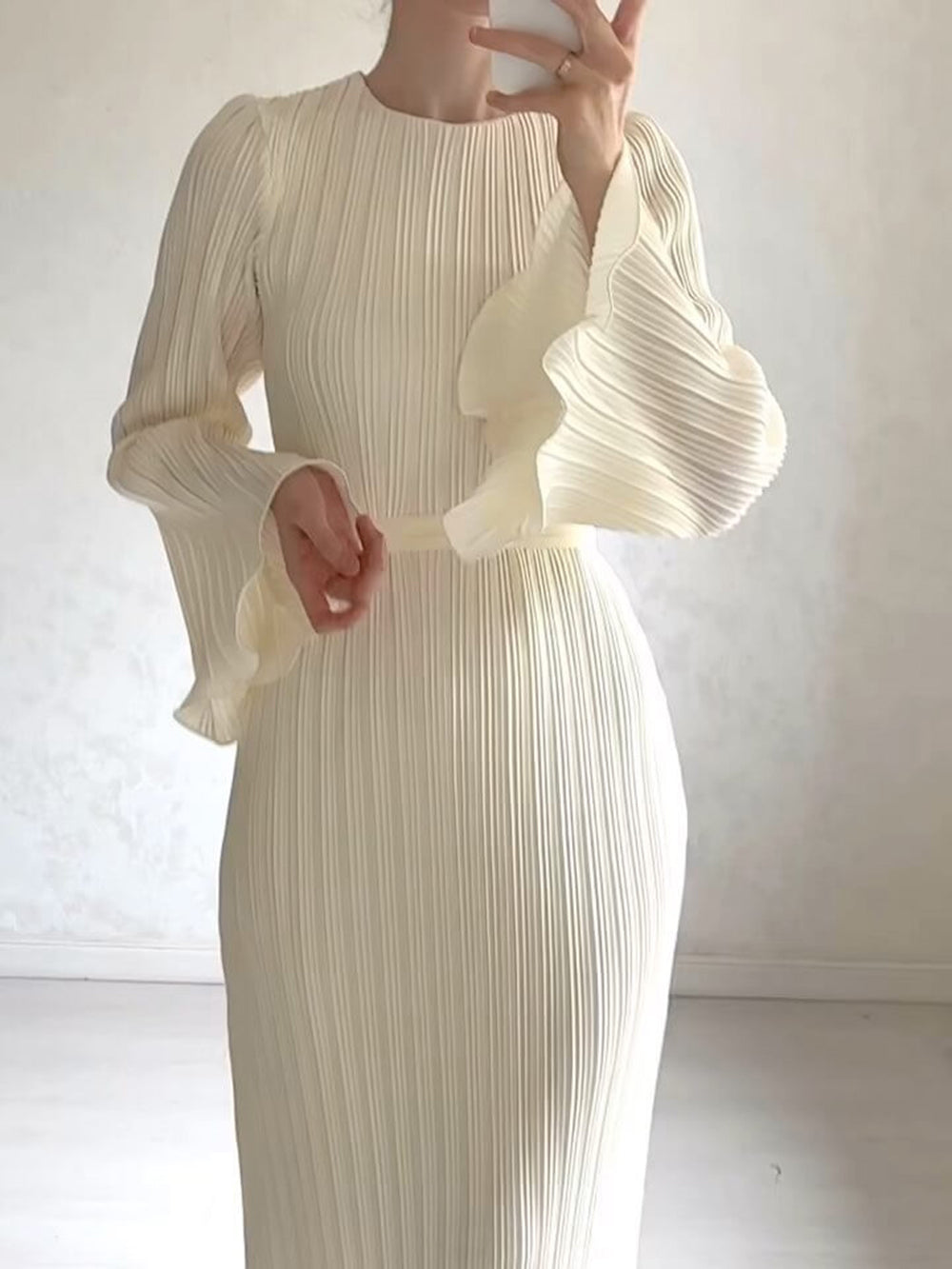 Pleated Bell Sleeve Maxi Dress-CALLISTARI