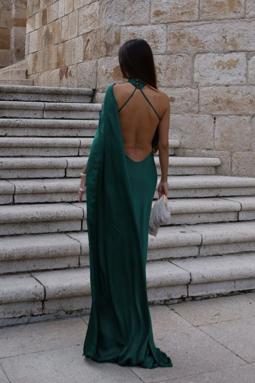 Dark green cape dress