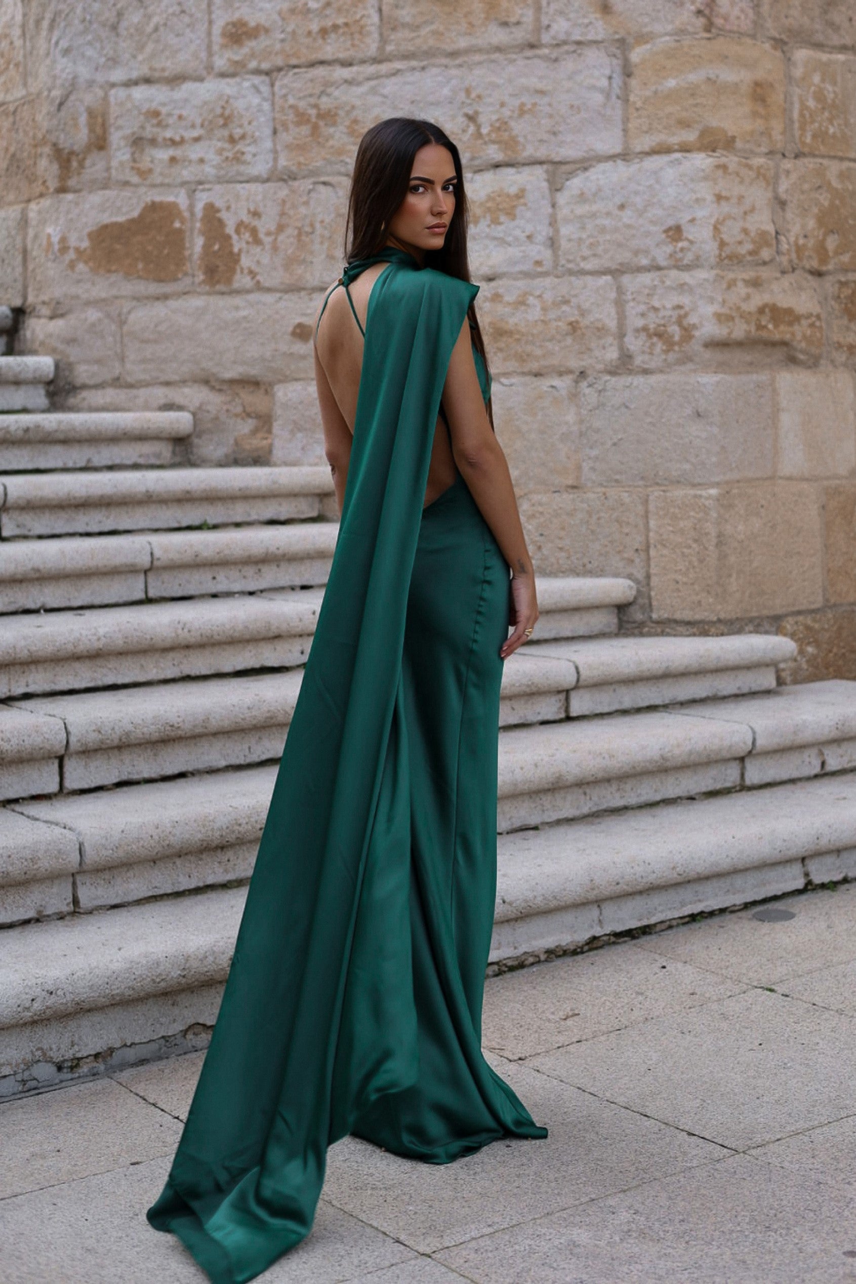 Dark green cape dress