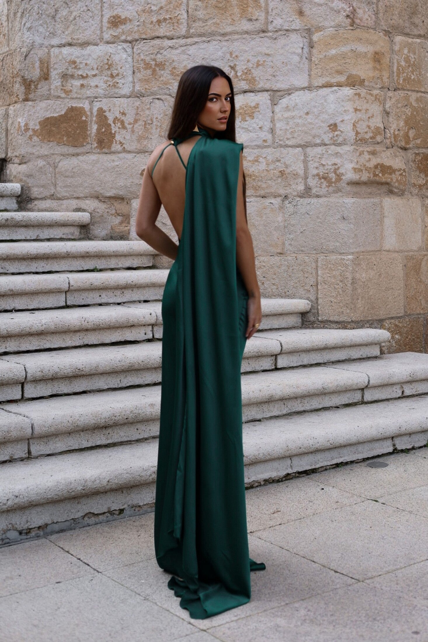 Dark green cape dress