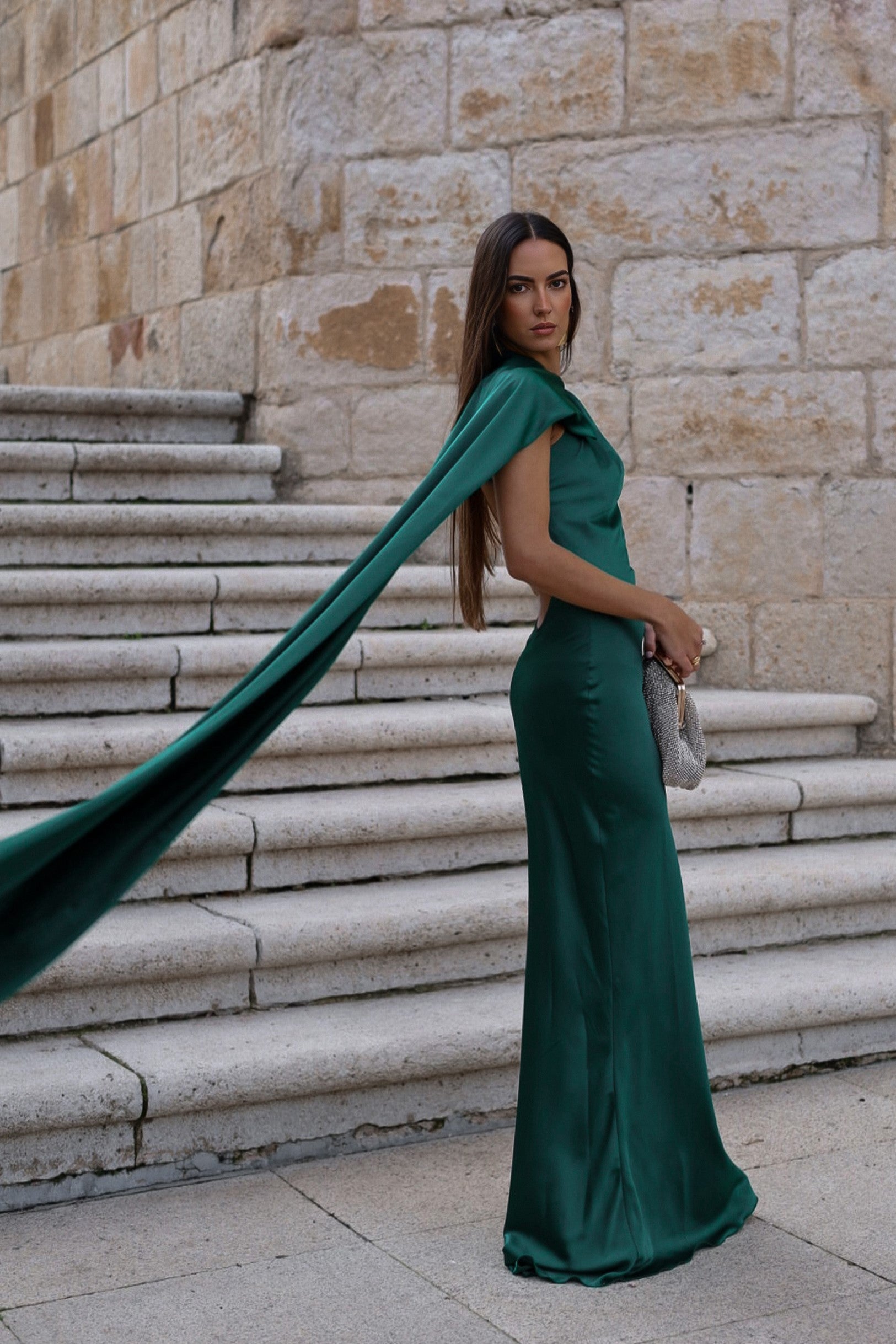 Dark green cape dress