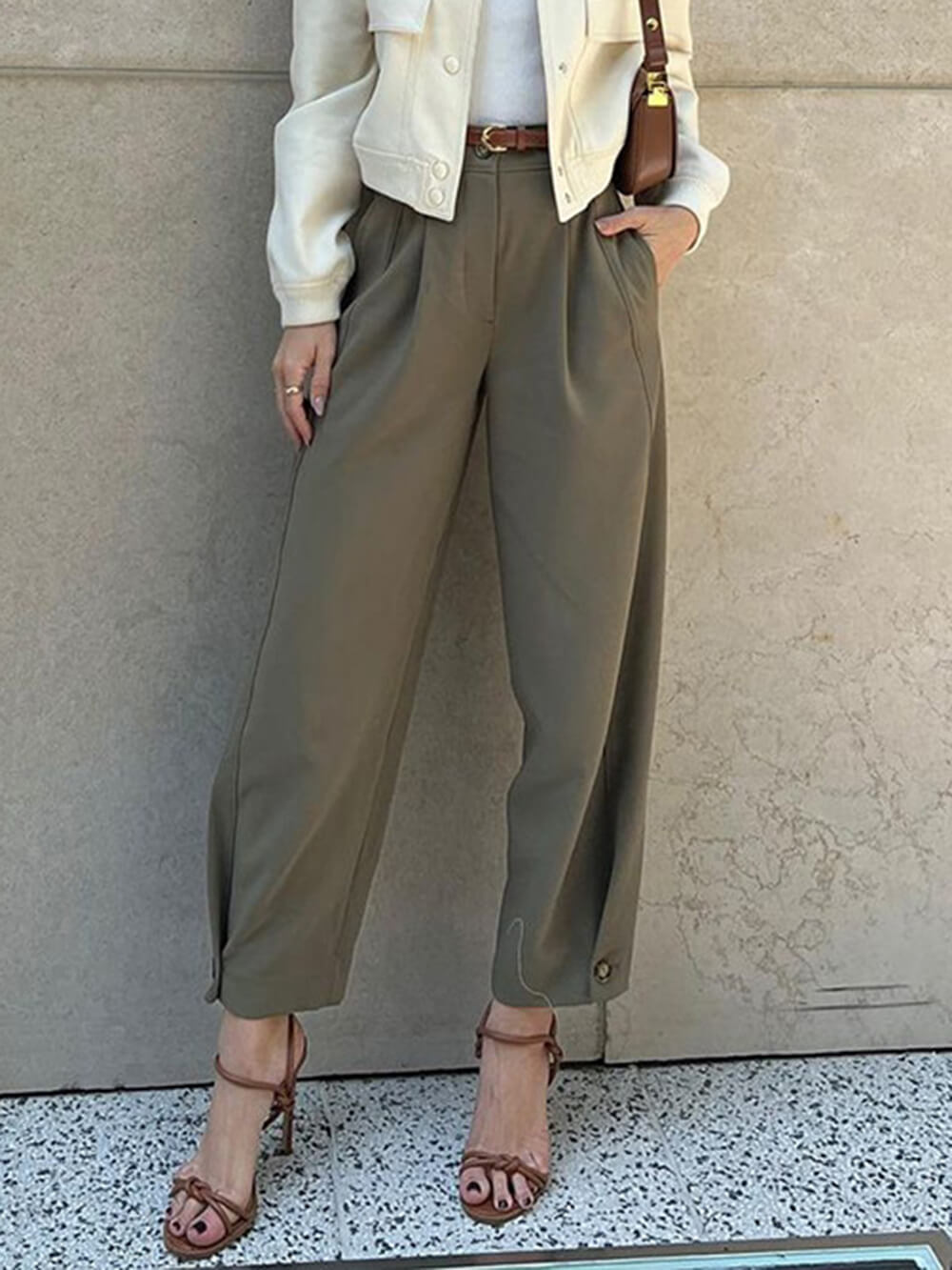 Stylish Loose High Waisted Drawstring Suit Pants-Mesadic