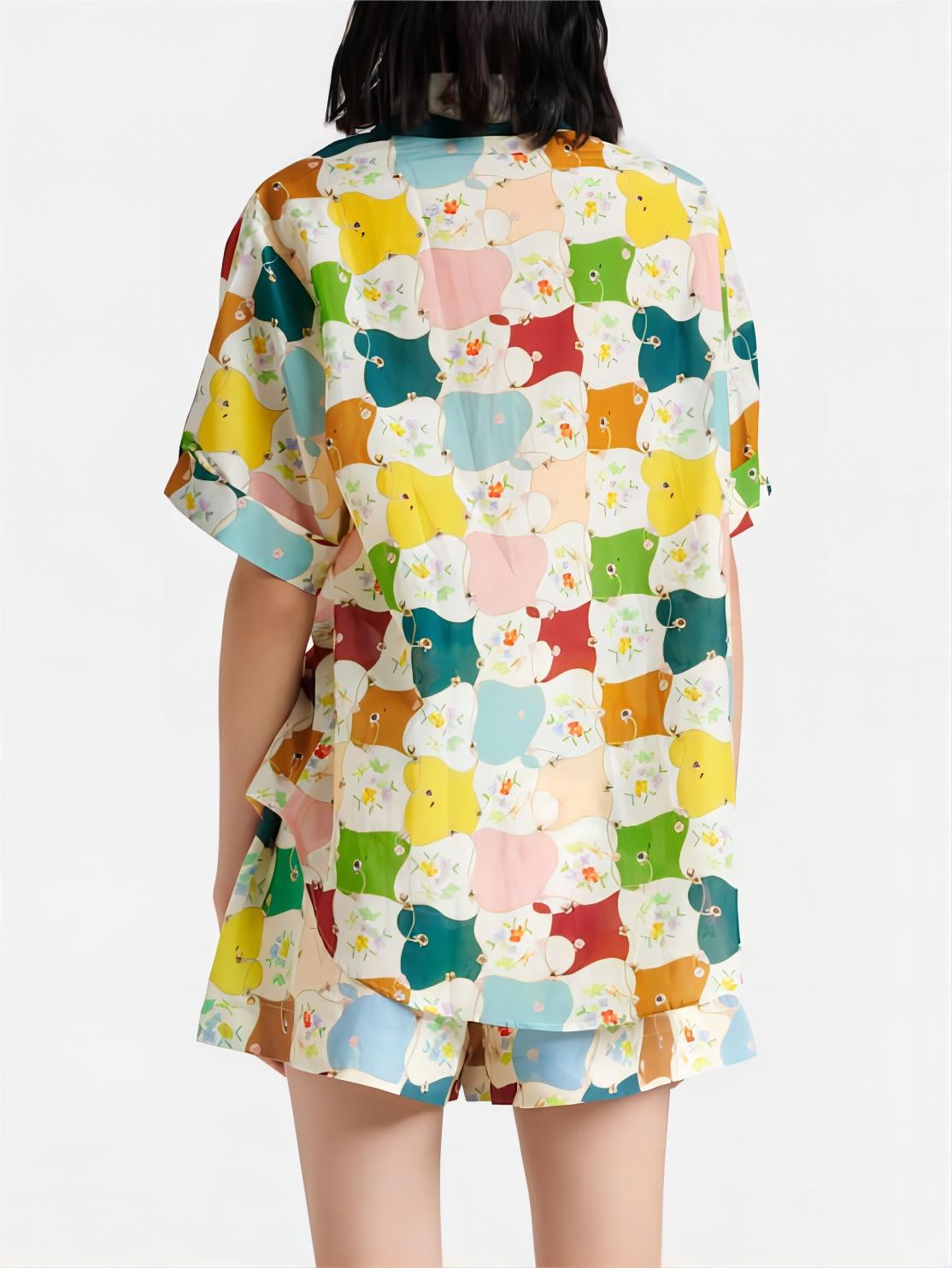 Callistari Fashionable Graffiti Print Shirt Shorts Set-CALLISTARI