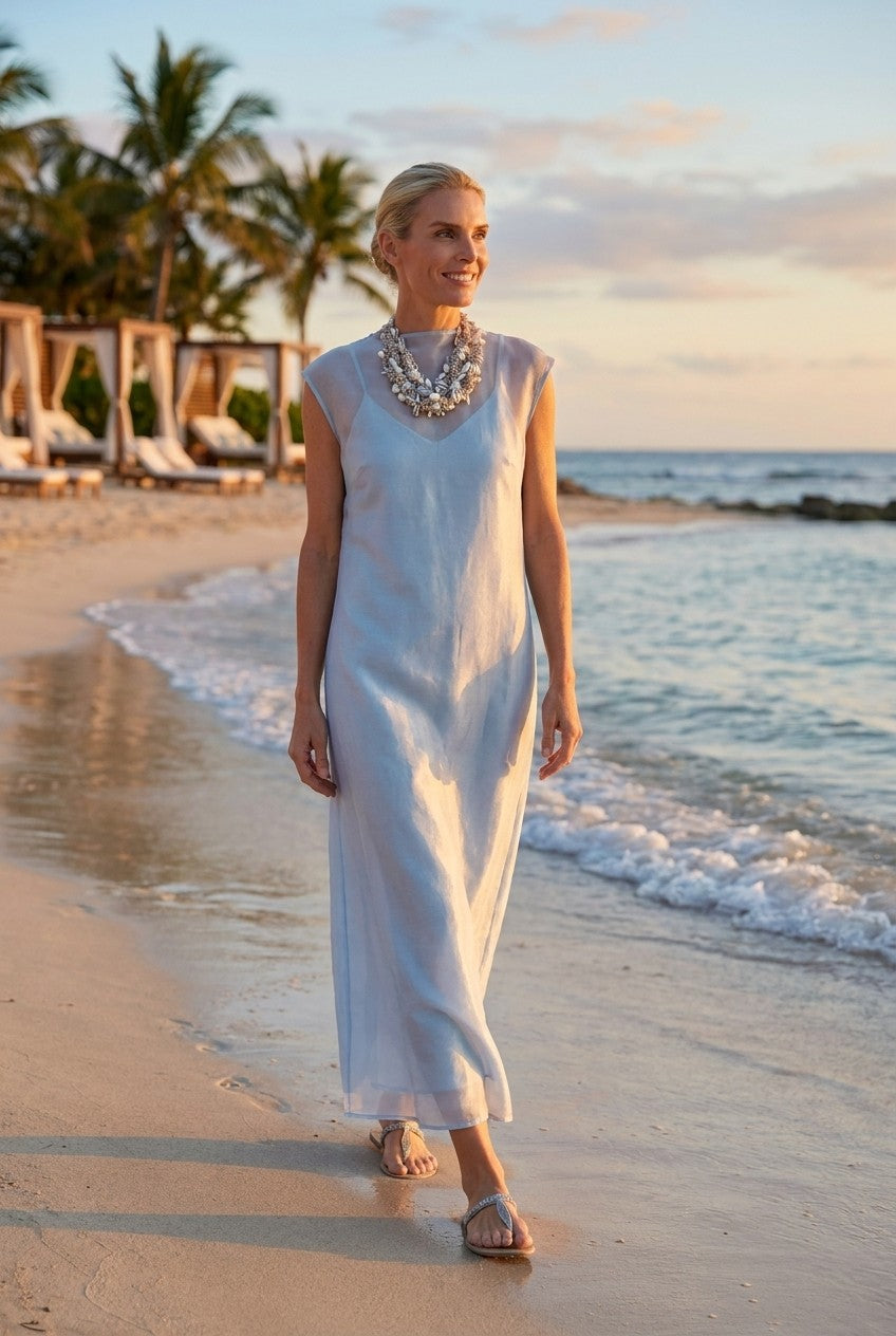 Shimmering Sheer Overlay Maxi Dress