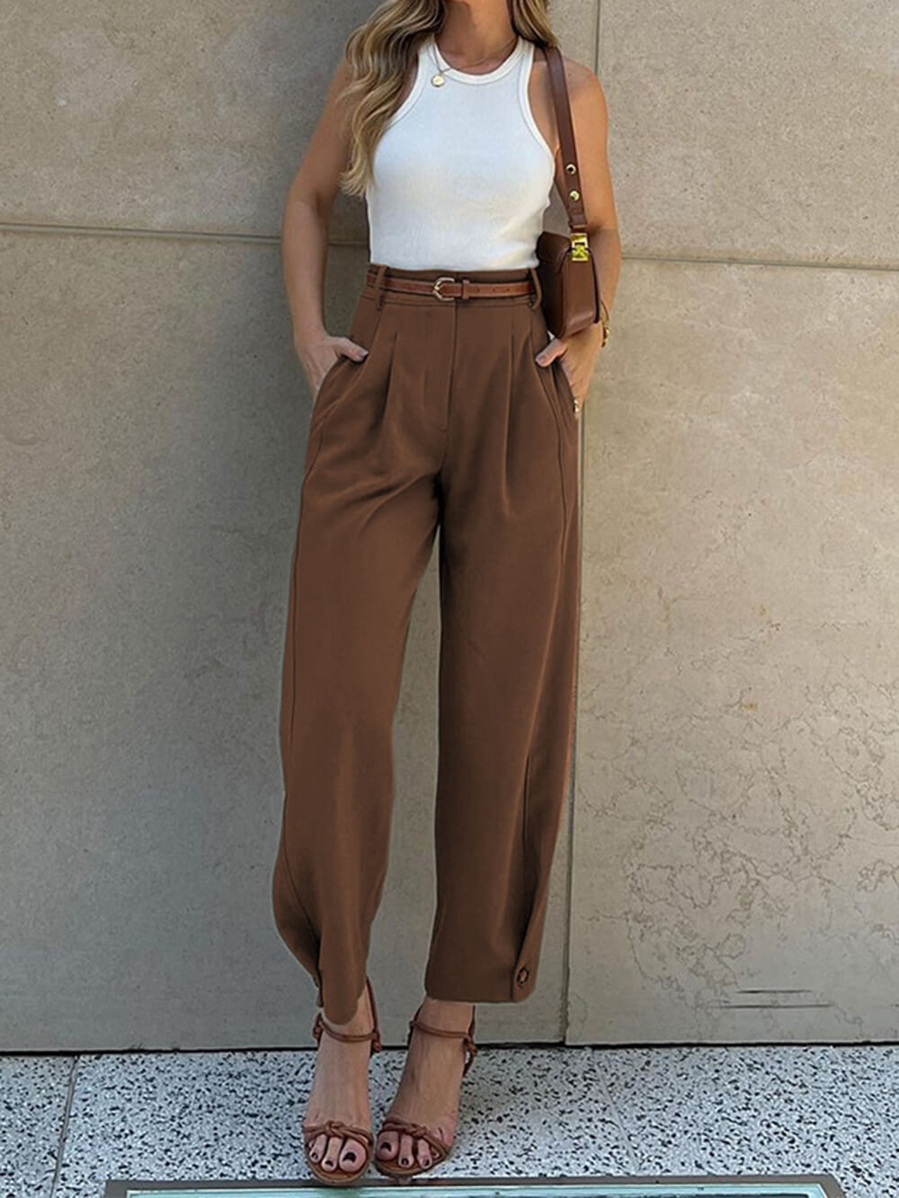 Stylish Loose High Waisted Drawstring Suit Pants-Mesadic