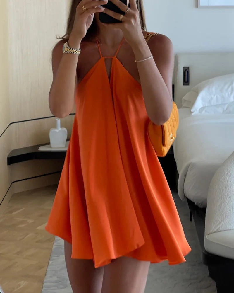 Aria Solid Color Halter Neck Dress-CALLISTARI