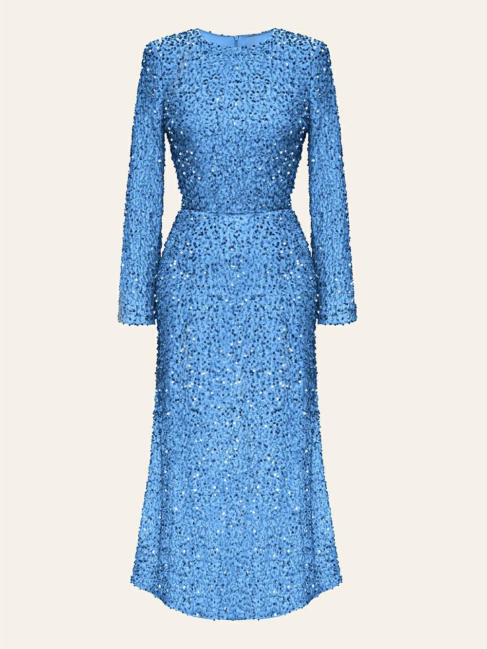 Sequin Decorated Velvet Midi Dress In Blue-CALLISTARI