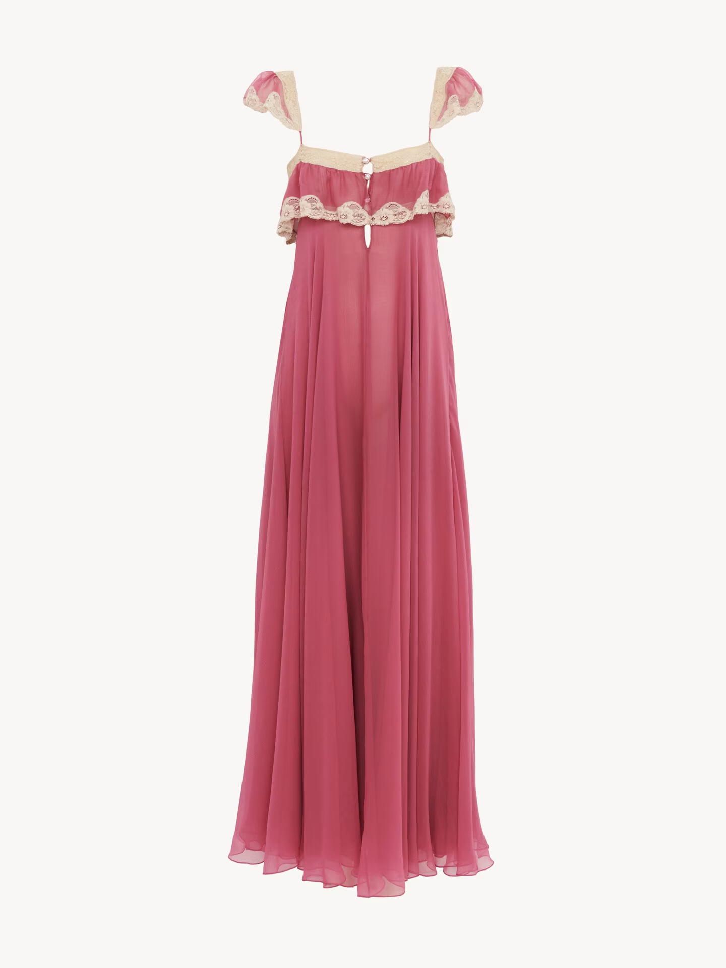 Lace-Trim Flutter Sleeve Maxi Dress