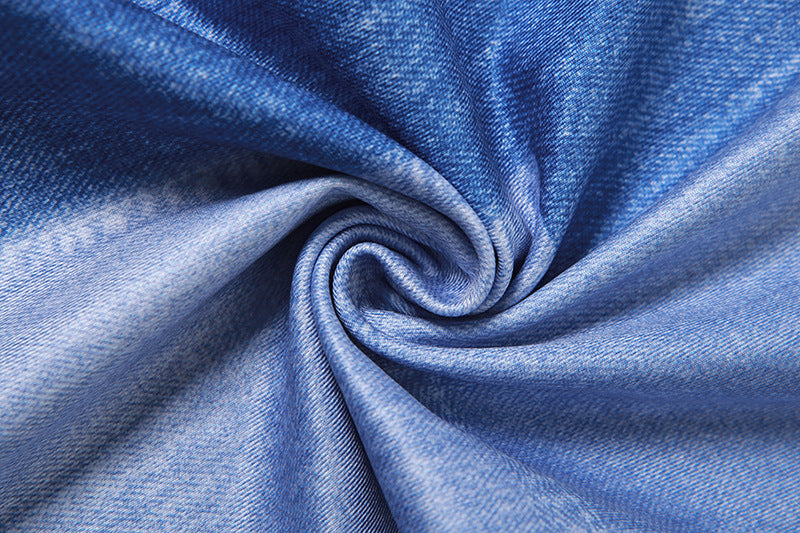 Distressed Denim Print Maxi Dress-CALLISTARI