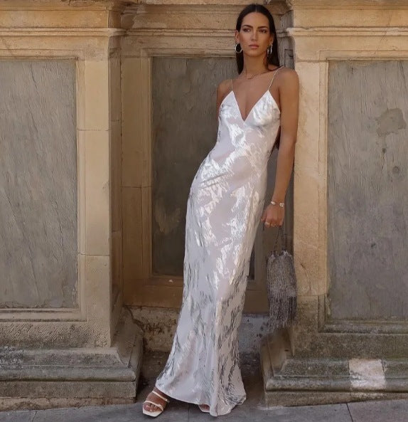 Metallic Gold Slip Maxi Dress-CALLISTARI