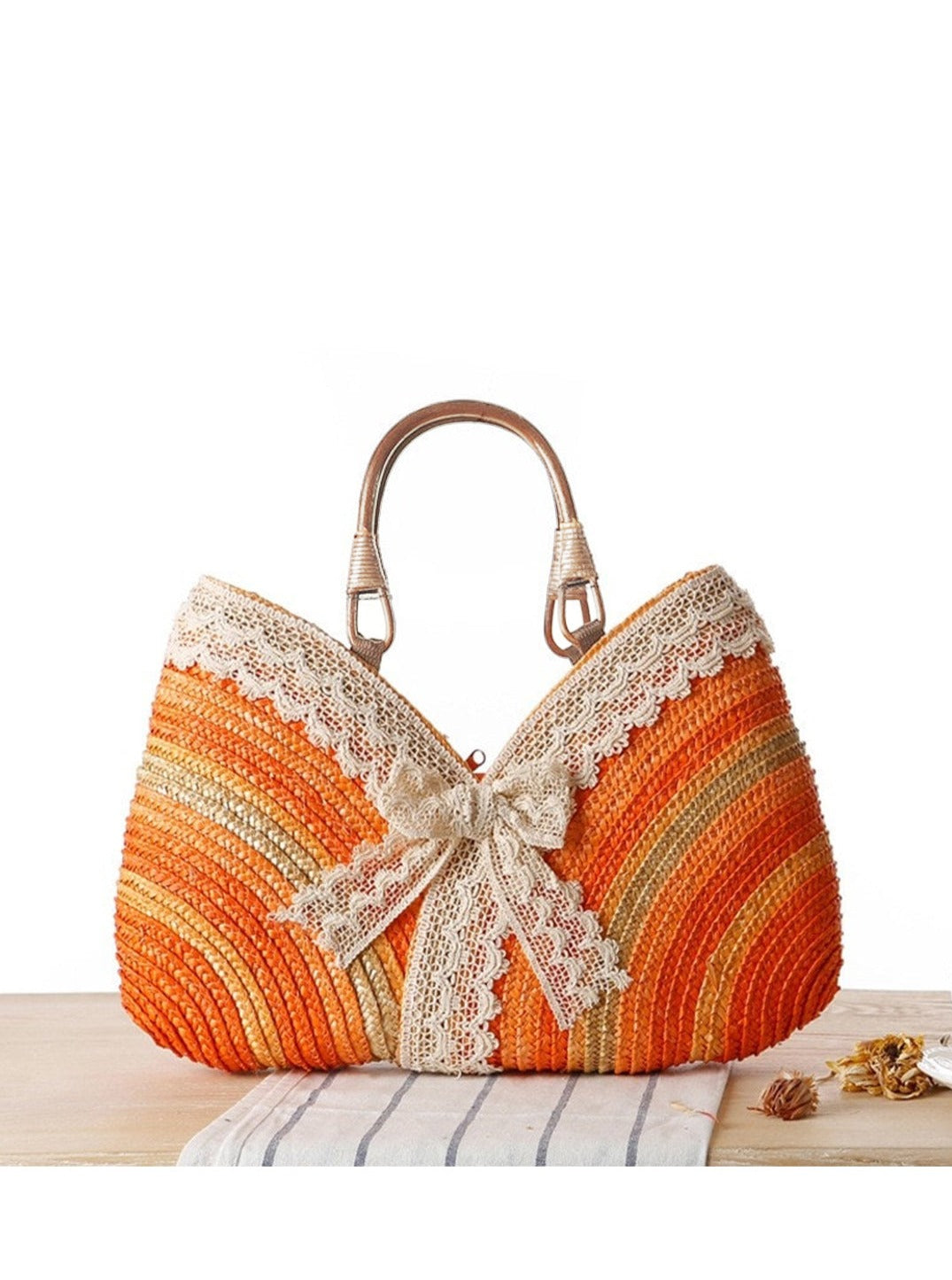Lace Patchwork Woven Tote Bag-CALLISTARI