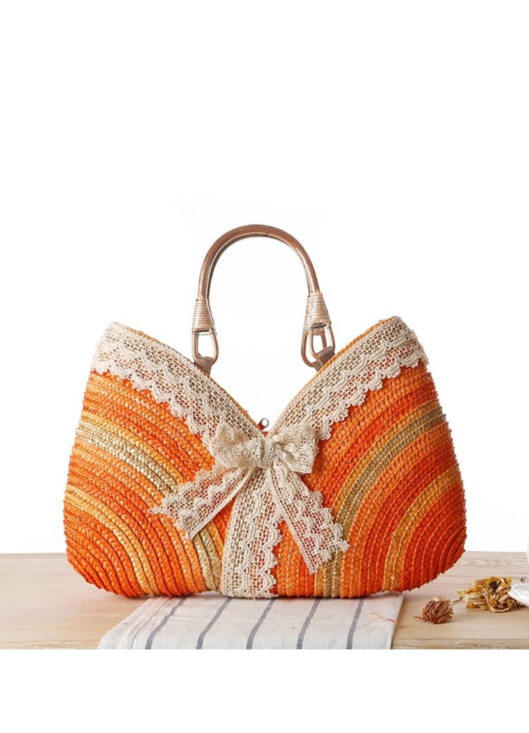 Lace Patchwork Woven Tote Bag-CALLISTARI