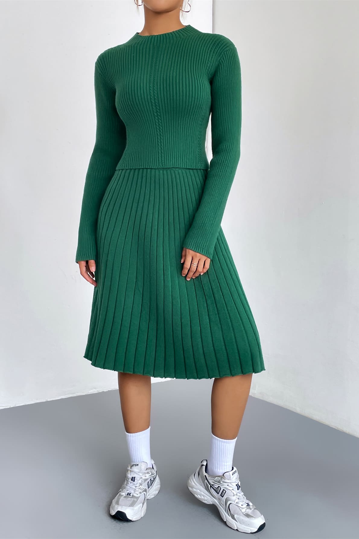 A-Line Knit Sweater Skirt Set-Trafni