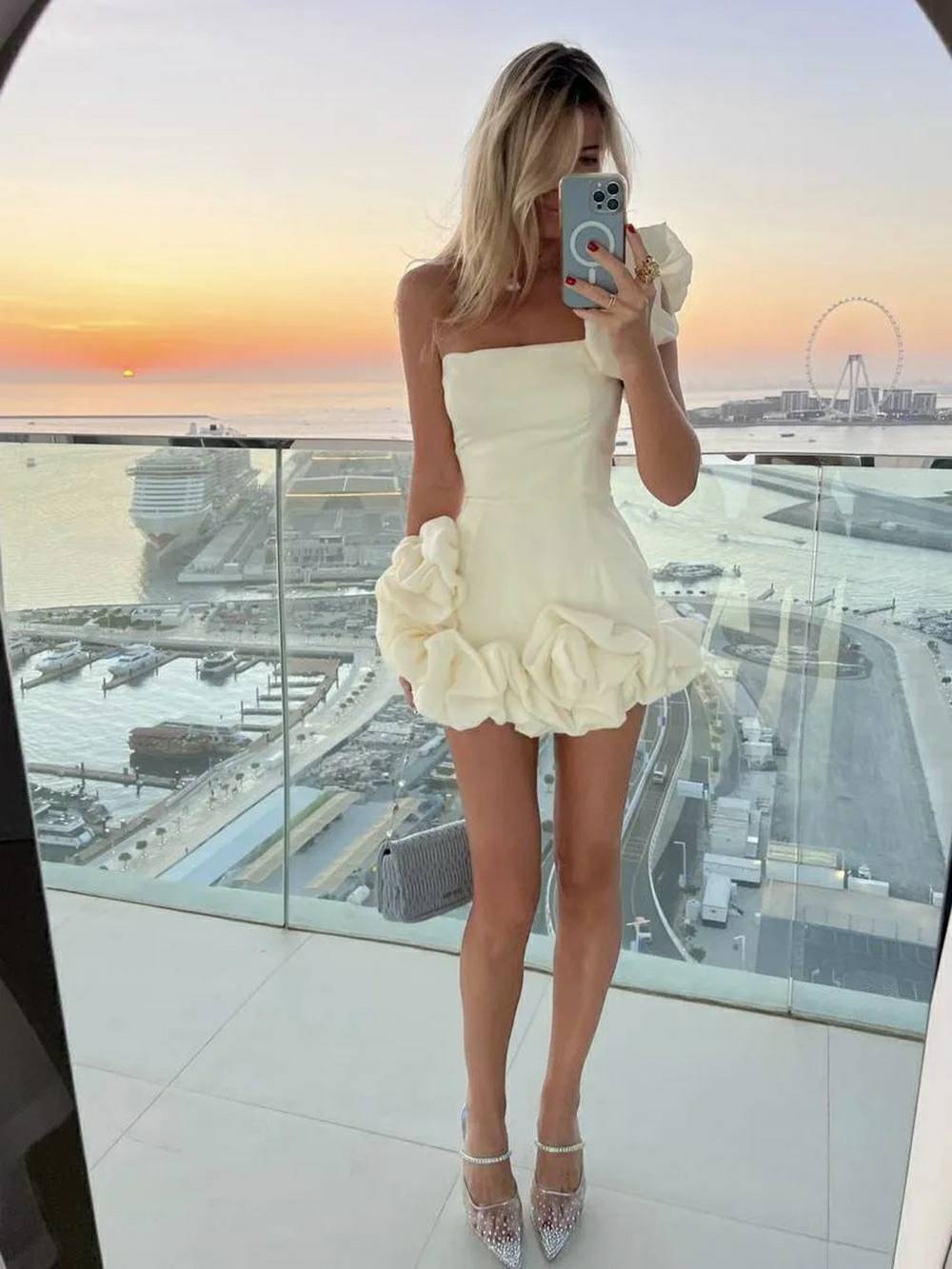 Flounced Bottom One Shoulder Bustier Dress-CALLISTARI