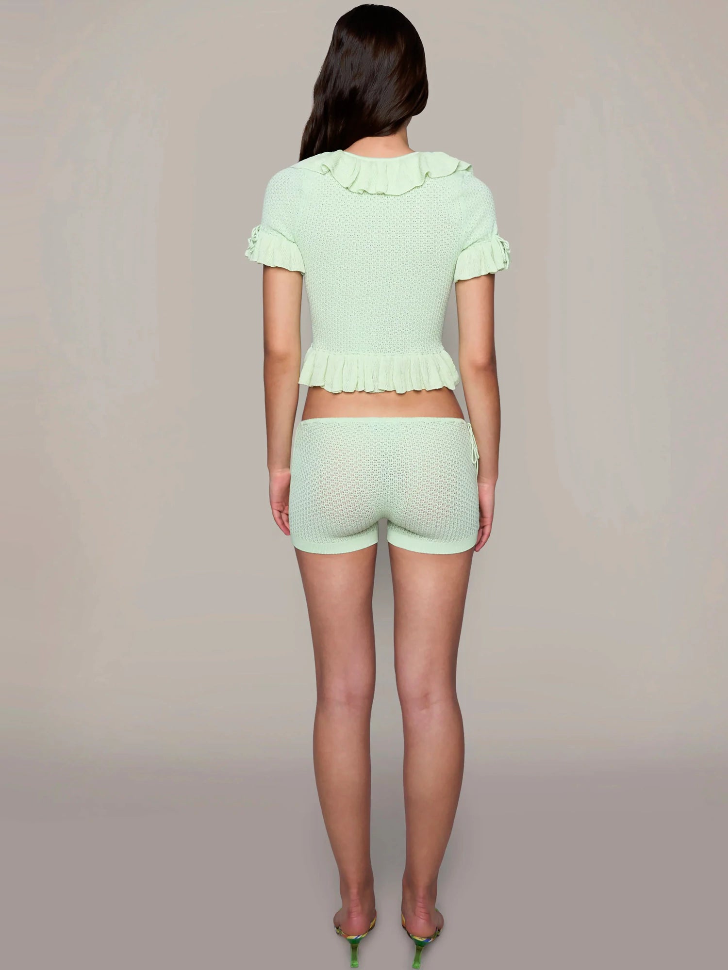 Fluffy Ruffle Knit Shorts Set-CALLISTARI