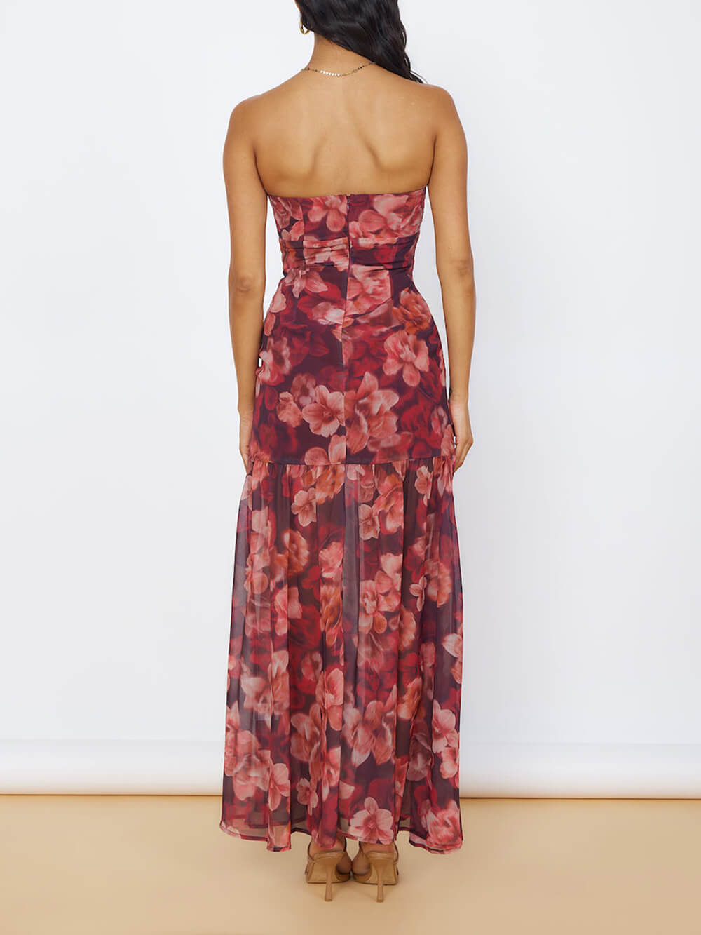 Floral Bandeau Slit Maxi Dress-CALLISTARI