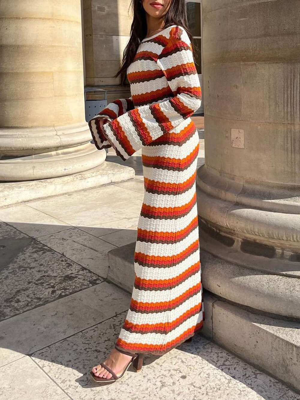 Zigzag Pattern Crochet Open Back Maxi Dress-CALLISTARI