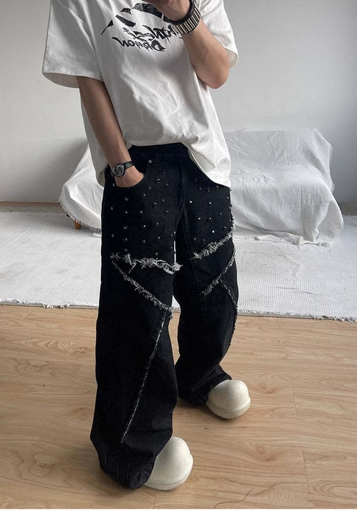 【SHUNP】Fringe patch multi-design wide over denim pants SP0005-CALLISTARI