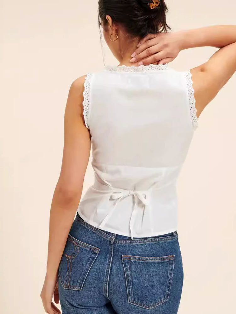 Embroidered Lace U-Neck Tank Top-CALLISTARI