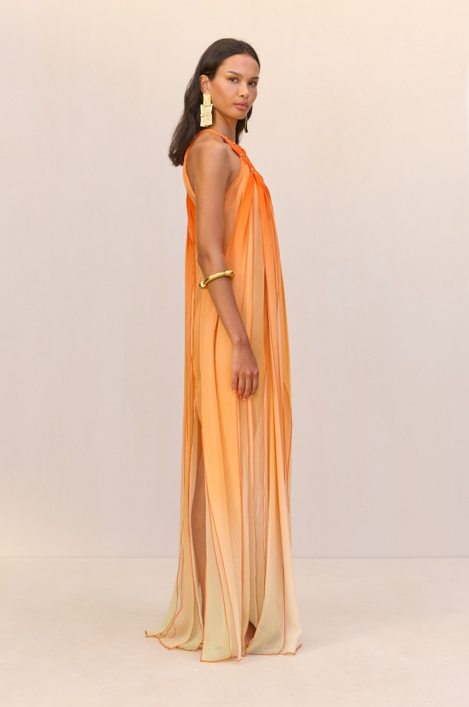 Floor-length gradient hollow dress