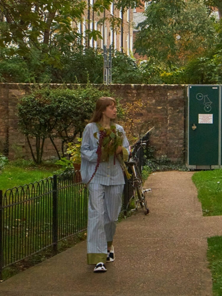 Striped Color-Block Pajama Set-Mesadic