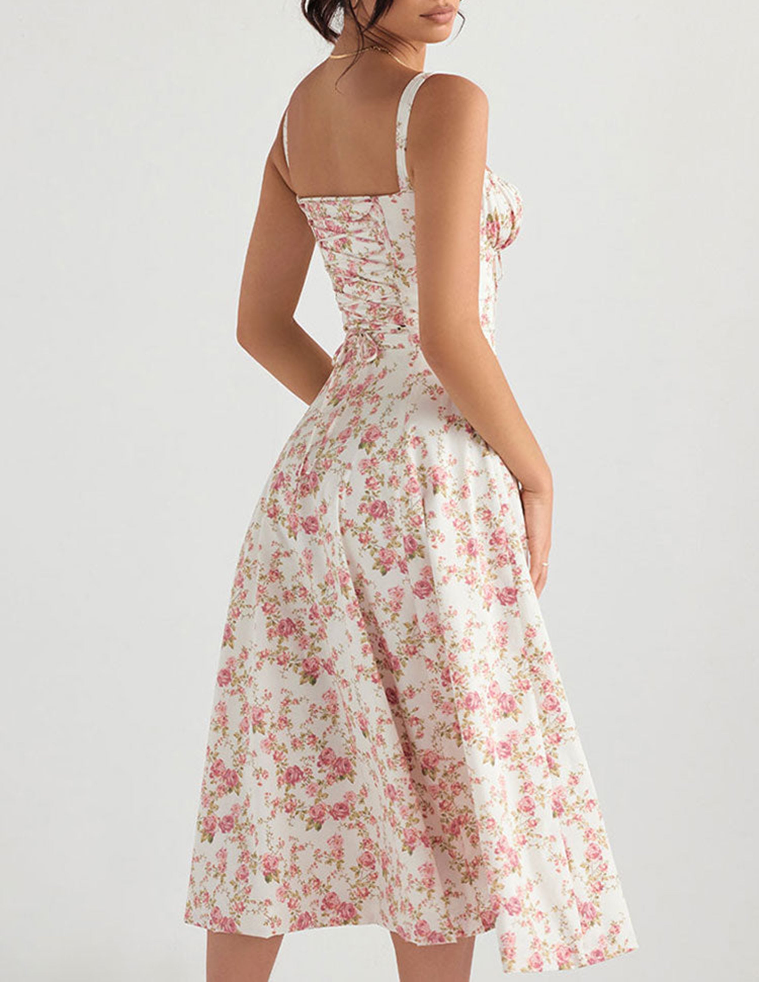 Rose Print Herringbone Slip Dress-CALLISTARI