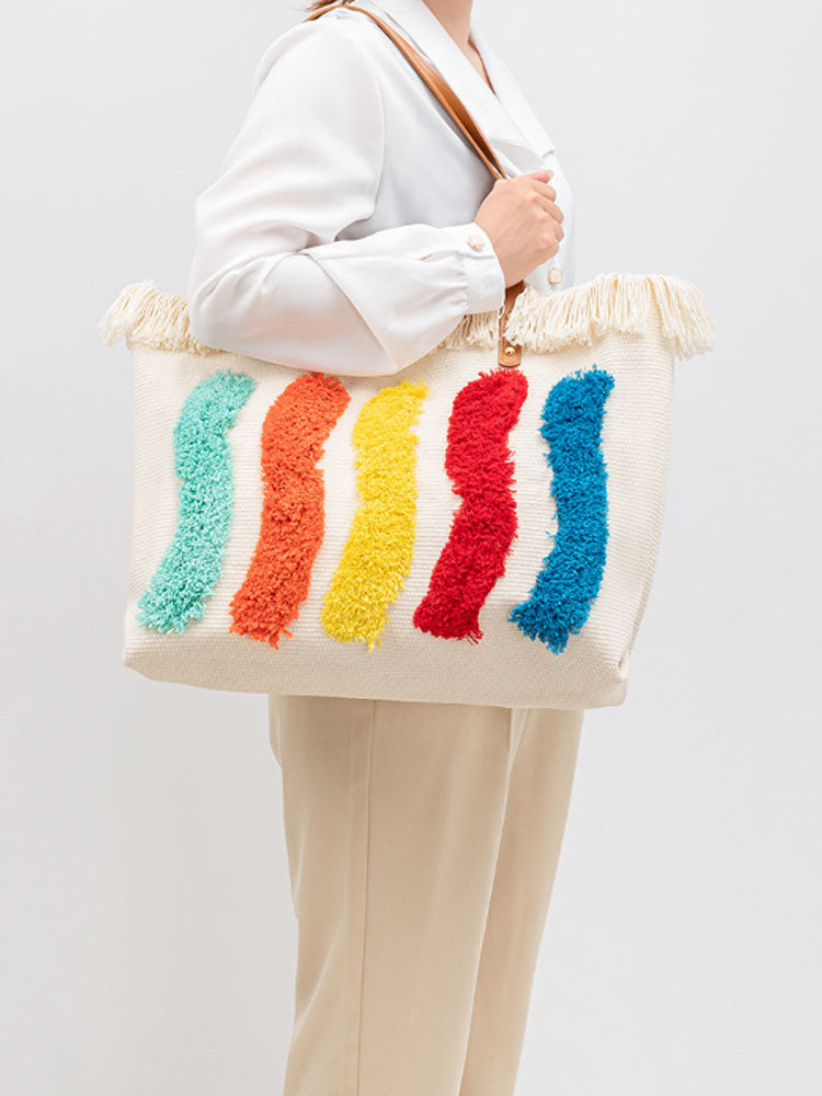 Embroidered Rainbow Pattern Tote Bag-CALLISTARI