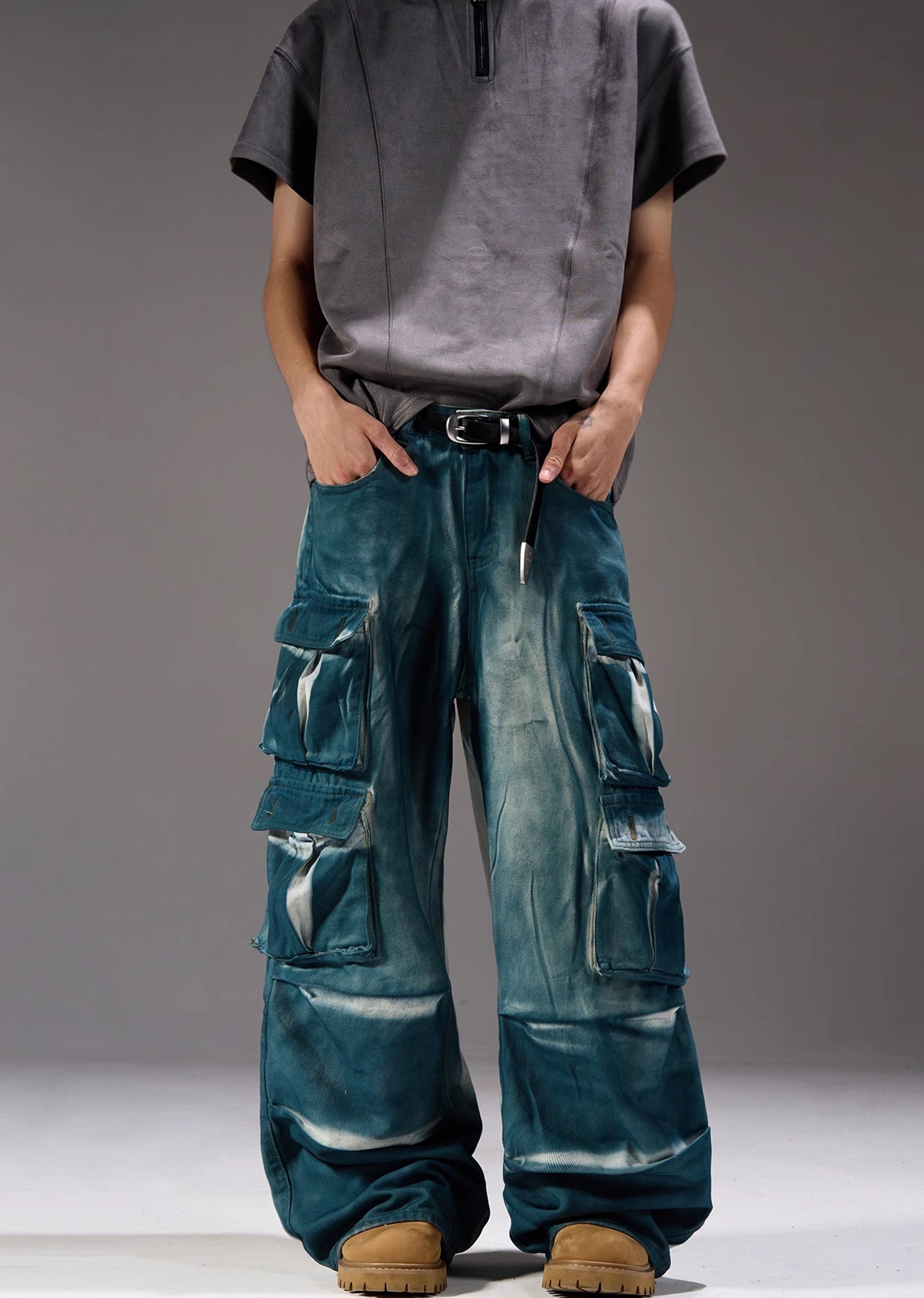 【MAXDSTR】Glossy gimmick fabric glossy design cargo denim pants  MD0162-CALLISTARI