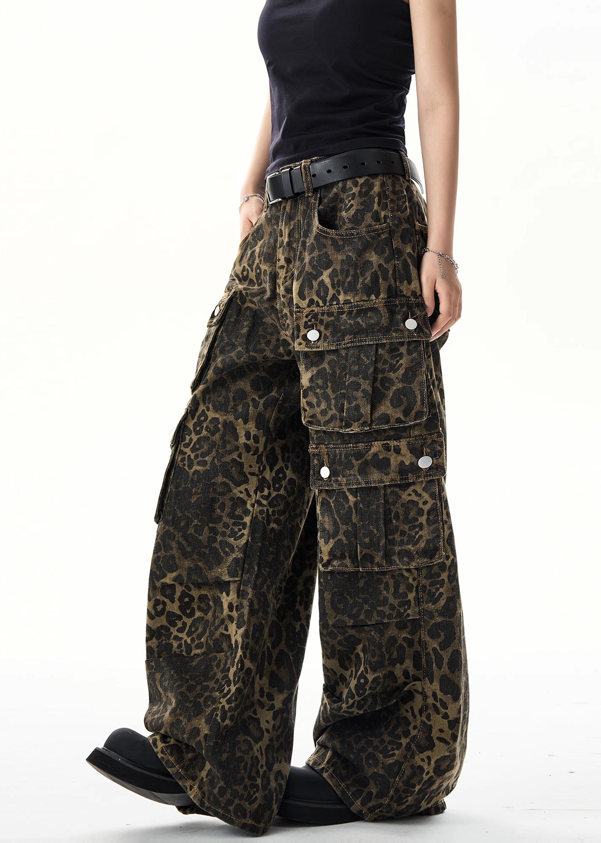 [H GANG X] Wide silhouette leopard print design over cargo pants HX0049-CALLISTARI