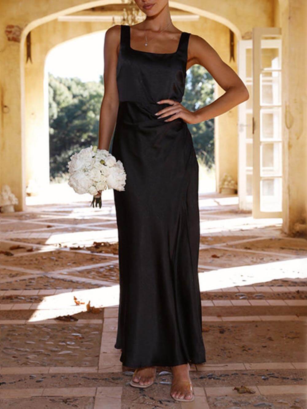 Summer Halter Satin Bridesmaid Prom Maxi Dresses-CALLISTARI
