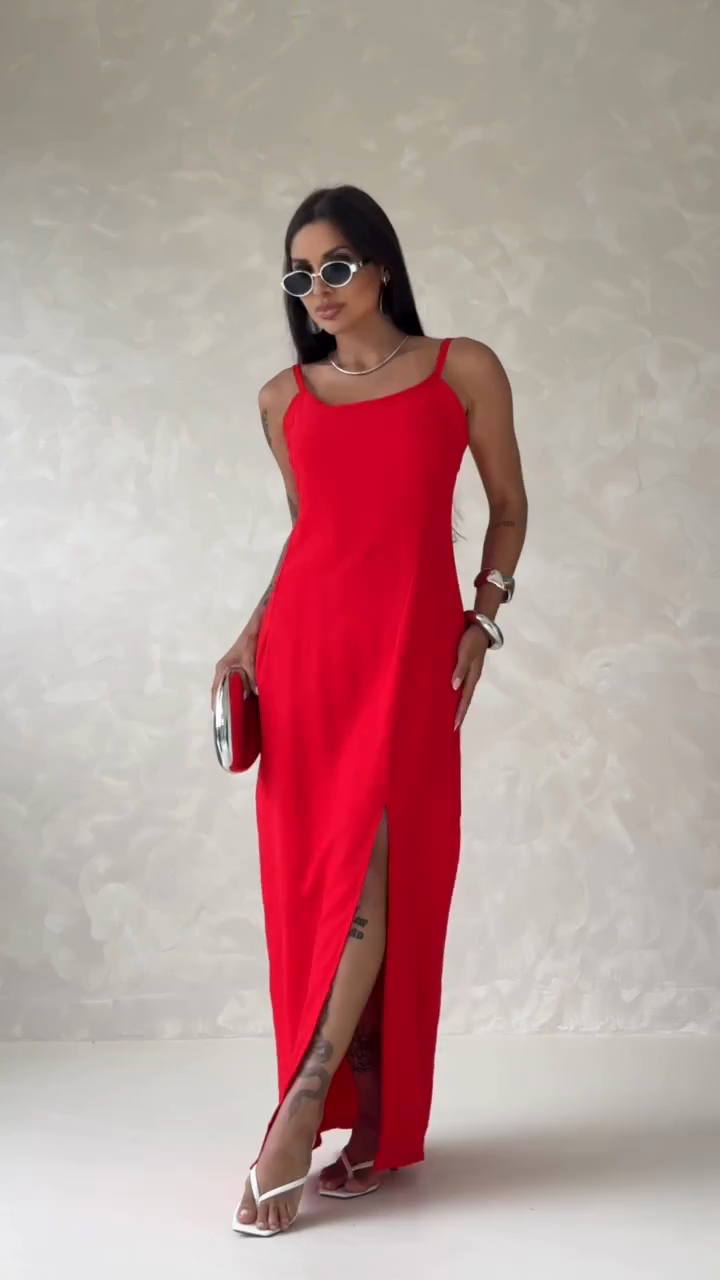 Solid color sleeveless spaghetti strap maxi dress-Trafni