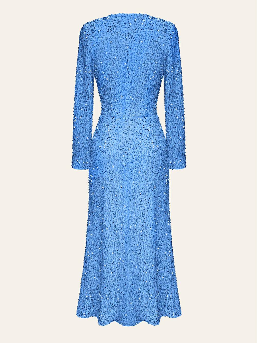Sequin Decorated Velvet Midi Dress In Blue-CALLISTARI