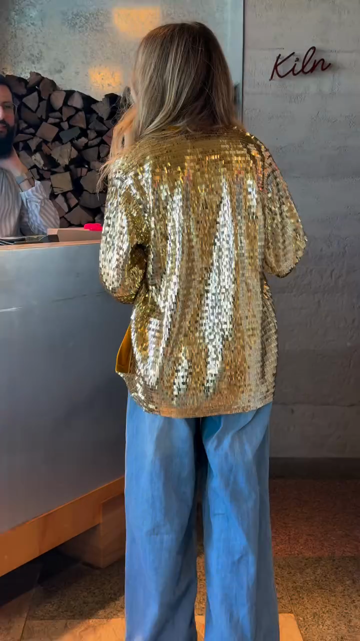Gold Sequin Embellished Cardigan-Mesadic