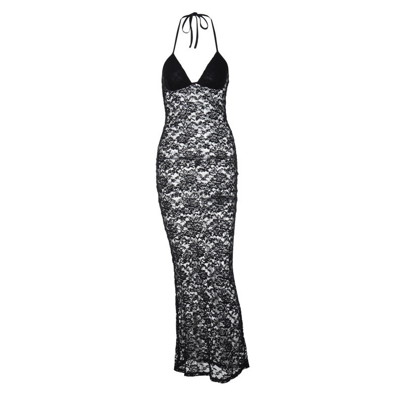 "Venezia" Lace Maxi Dress - Black-CALLISTARI