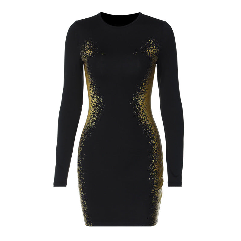 Sienna Gold Offset Printed Midi Dress-CALLISTARI