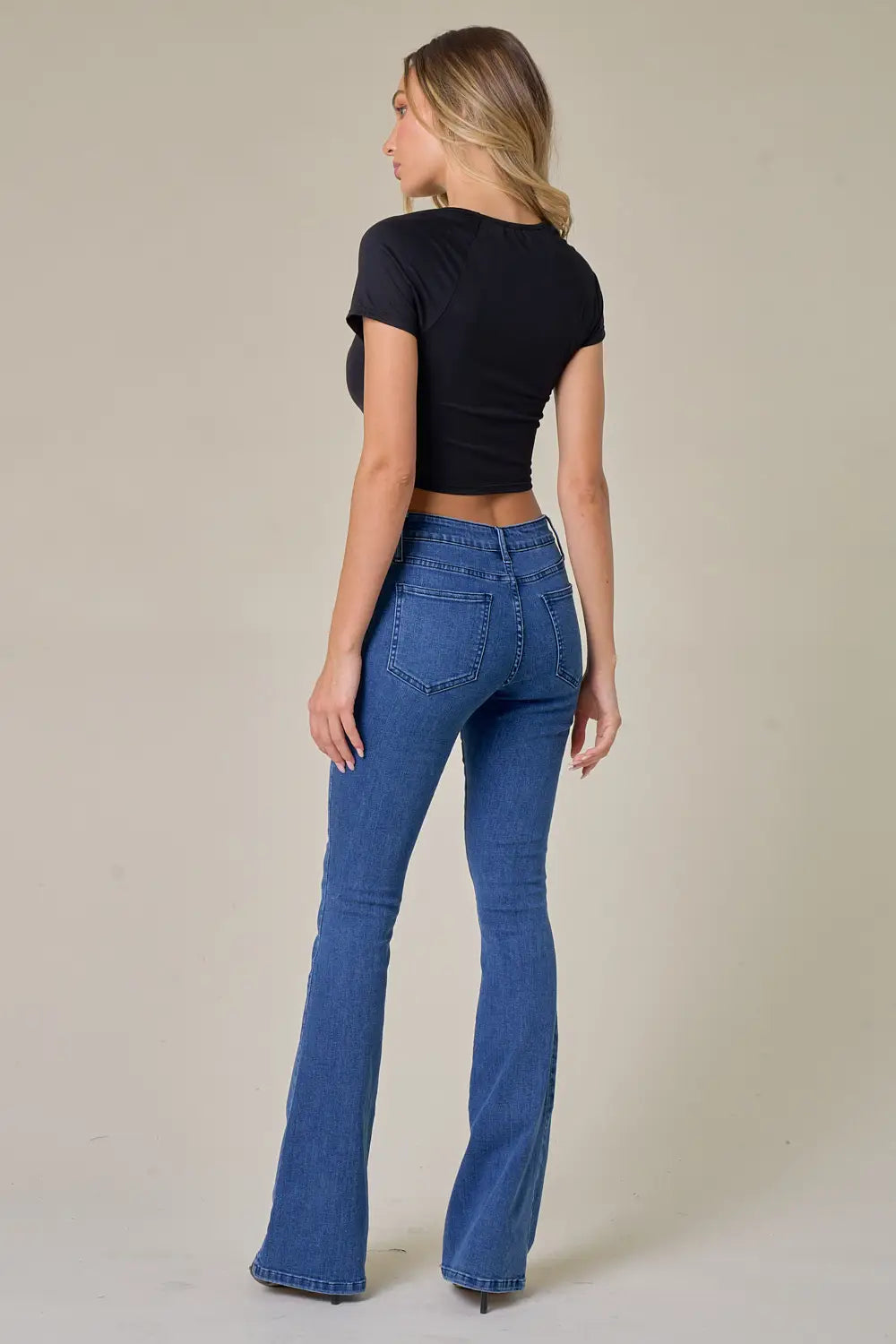 Midtone Star Detail Bell Bottom Jeans-Mesadic