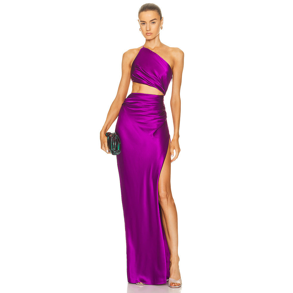 Anya One-Shoulder Silk Satin Maxi Dress-CALLISTARI