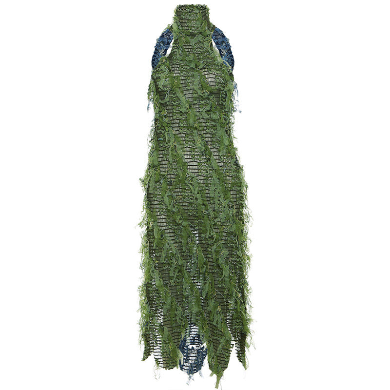 SORA Shaggy Green Halter Midi Dress-CALLISTARI