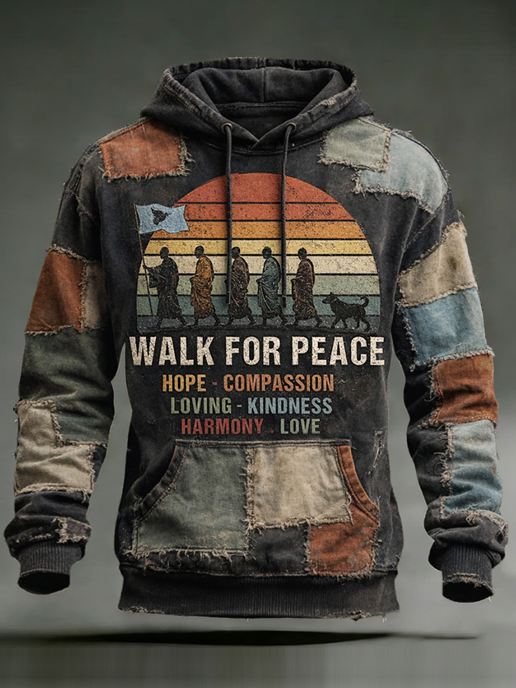 Walk For Peace Artistic Patchwork Print Hoodie