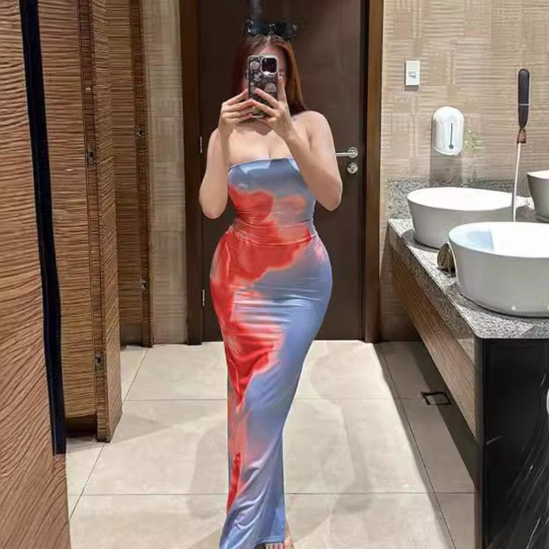 Lila Printed Slit Tube Maxi Dress-CALLISTARI