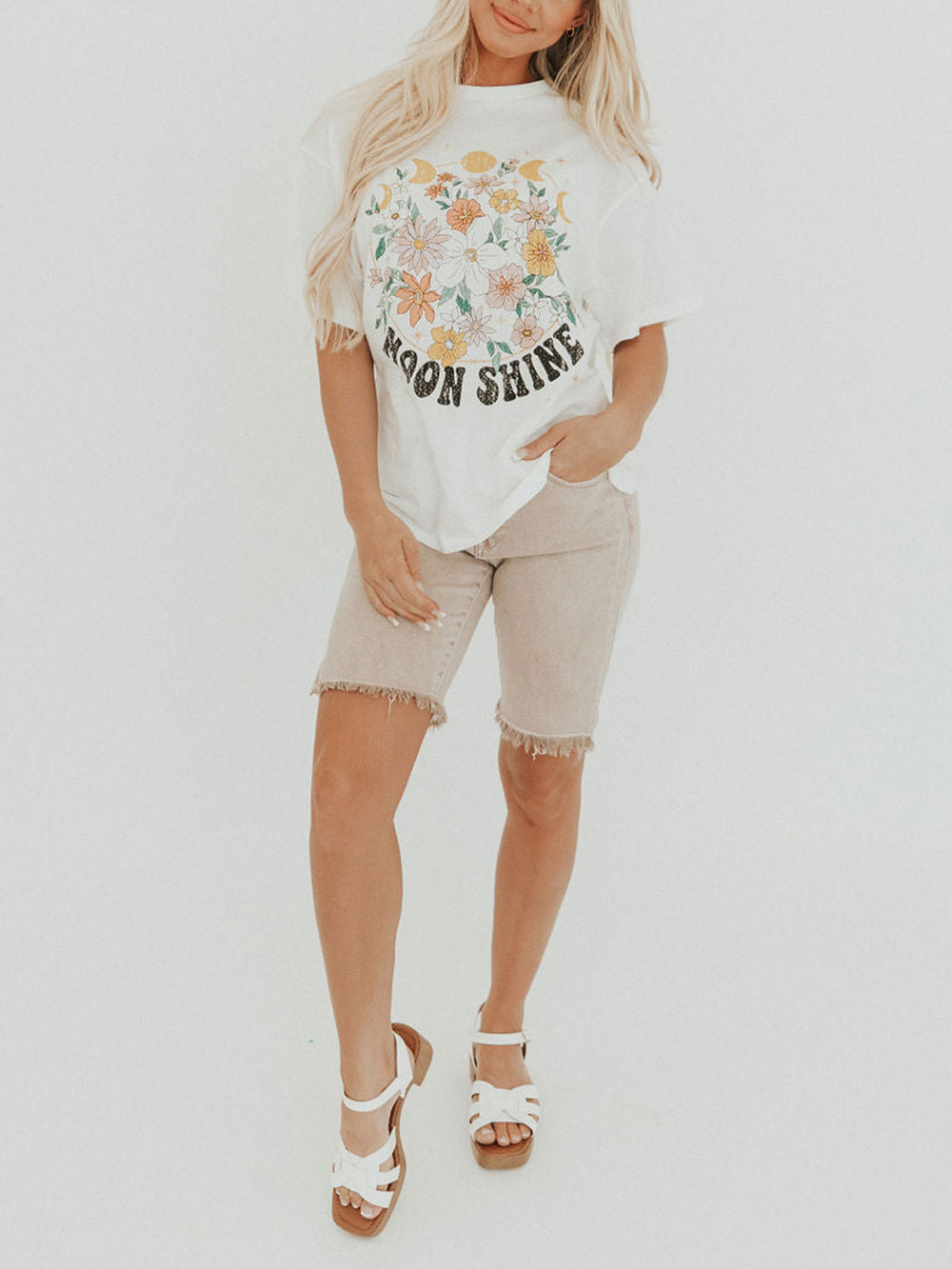 Floral Moon Shine Graphic Tee-CALLISTARI