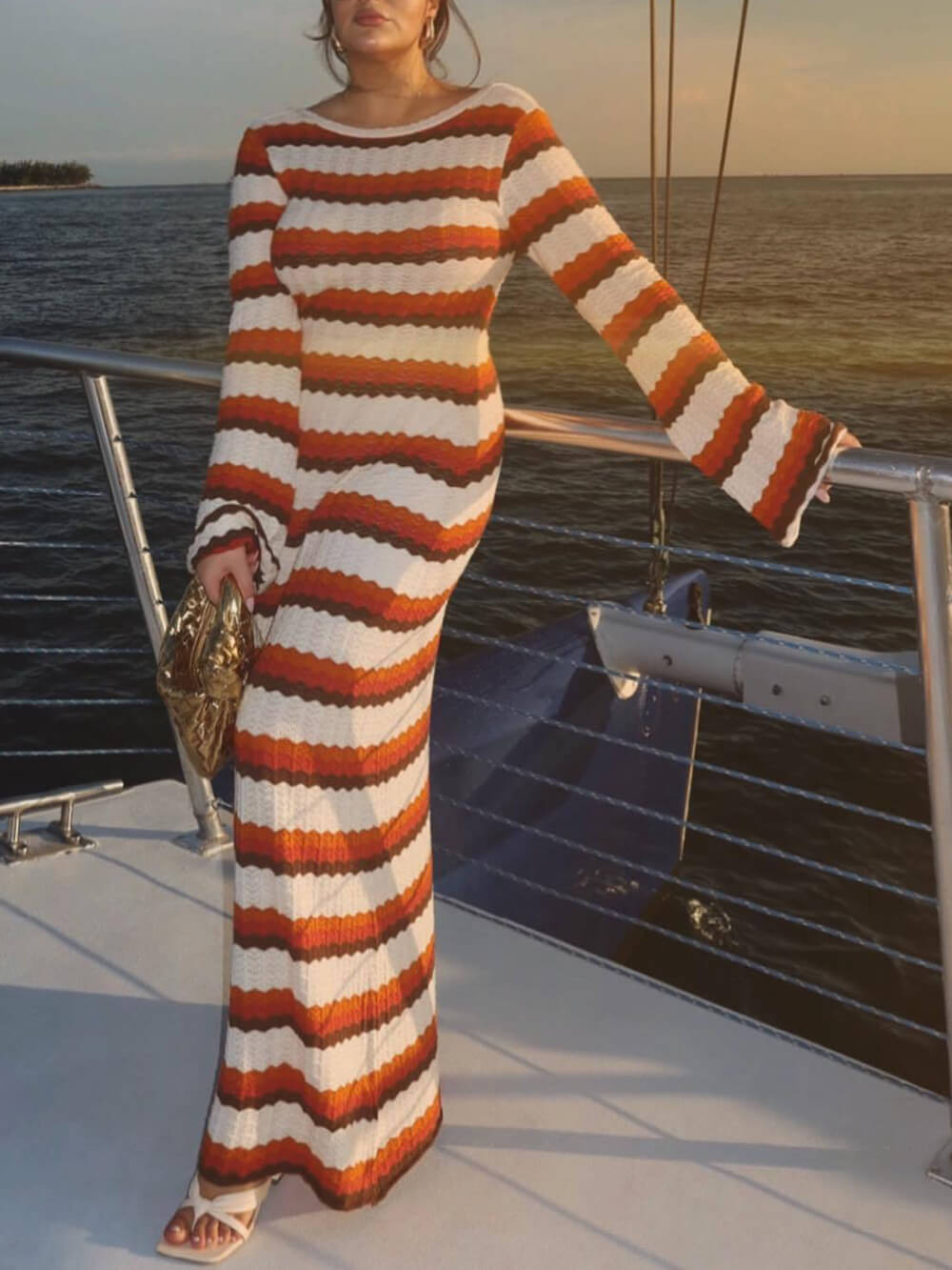 Zigzag Pattern Crochet Open Back Maxi Dress-CALLISTARI
