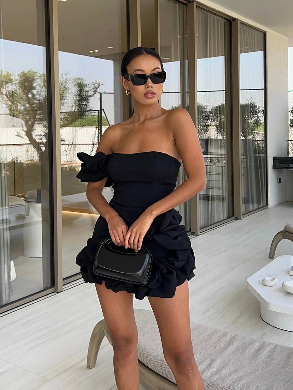 Flounced Bottom One Shoulder Bustier Dress-CALLISTARI